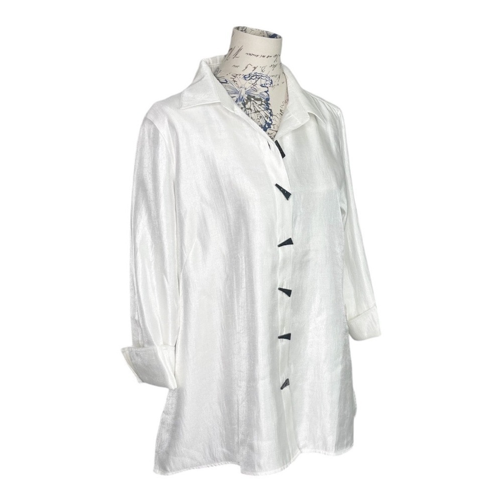 Multiples TURN-UP CUFF 3/4 SLV BUTTON FRONT HI- LO WHITE SHIRT - Picture 6 of 9